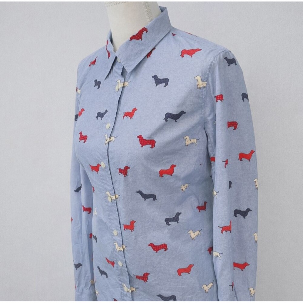 Talbots Women’s Cute Small Button Down Shirt Dachshund Wiener Dog Print Preppy - Picture 2 of 7